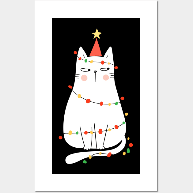 Cute Christmas Cat With Lights - Cool Xmas Gift Wall Art by Animal Specials